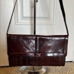 Vintage Eel Brown Bordeaux Flap Clutch Shoulder Bag